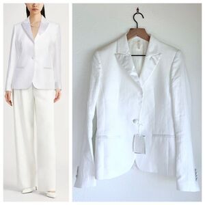 NEW 120% Lino Women's Linen Smoking Tuxedo Blazer Jacket in White Size 42 (US S)